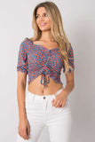 Fitted V-Neck Short Sleeve Blouse with Front Creases