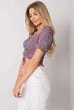 Fitted V-Neck Short Sleeve Blouse with Front Creases