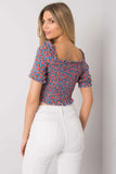 Fitted V-Neck Short Sleeve Blouse with Front Creases