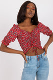 Fitted Short Sleeve V-Neck Blouse with Front Creases