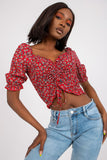 Fitted Short Sleeve V-Neck Blouse with Front Creases