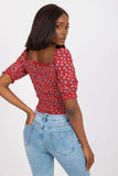Fitted Short Sleeve V-Neck Blouse with Front Creases