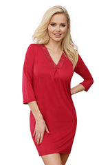 Elegant Floral Lace T-Shirt with 3/4 Sleeves for Comfort - red / 38