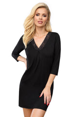 Elegant 3/4 Sleeve T-Shirt with Floral Lace Detail - black / 36
