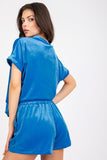 Heart Neckline Blouse & High-Waisted Velour Shorts Set