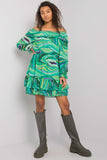 Frilled Hem Long Sleeve Dress with Spanish Neckline