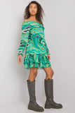 Frilled Hem Long Sleeve Dress with Spanish Neckline