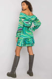 Frilled Hem Long Sleeve Dress with Spanish Neckline