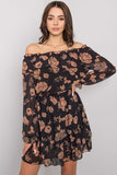 Frilled Long Sleeve Dress with Spanish Neckline