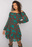 Frill-Trimmed Long Sleeve Dress with Spanish Neckline