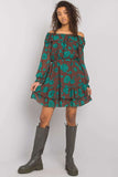 Frill-Trimmed Long Sleeve Dress with Spanish Neckline
