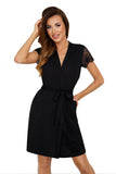 Floral Lace Short Sleeve Bathrobe with Pockets
