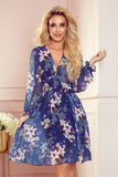 Floral Chiffon Dress with Long Sleeves and Neckline