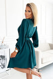 Bottle Green Feminine Dress with Envelope Neckline