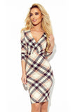 Fitted Dress with Envelope Neckline and Long Sleeves