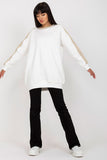 Extended Cut Sweatshirt with Striped Sleeves and Boat Neckline