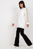 Extended Cut Sweatshirt with Striped Sleeves and Boat Neckline