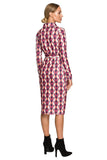 Multicolor Print Midi Dress with Tied Belt and Collar