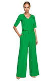Elegant Elbow-Length Sleeve Trouser Suit with Pockets