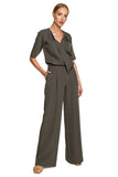 Elegant Elbow-Length Sleeve Trouser Suit with Pockets
