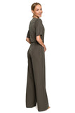Elegant Elbow-Length Sleeve Trouser Suit with Pockets