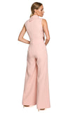 Elegant Wide-Leg Jumpsuit with Roll-Up Collar