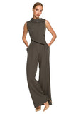Elegant Wide-Leg Jumpsuit with Roll-Up Collar and Closure