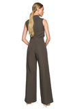 Elegant Wide-Leg Jumpsuit with Roll-Up Collar and Closure