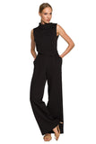 Elegant Wide-Leg Jumpsuit with Roll-Up Collar