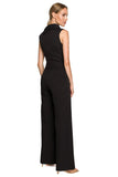 Elegant Wide-Leg Jumpsuit with Roll-Up Collar