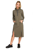 Chic Midi Dress with Leopard Slit Accents and High Collar