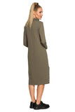 Chic Midi Dress with Leopard Slit Accents and High Collar