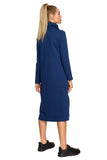 Chic Midi Dress with Leopard Slit Accents and High Collar