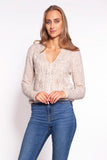 Elegant Unbuttoned V-Neck Sweater with Openwork Detailing