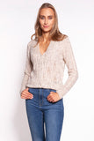Elegant Unbuttoned V-Neck Sweater with Openwork Detailing