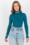 Fitted Cotton Turtleneck Blouse with Contrasting Lettering