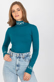 Fitted Cotton Turtleneck Blouse with Contrasting Lettering