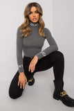 Fitted Cotton Long Sleeve Turtleneck Blouse with Contrast Print