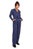 Chic Wide-Leg Suit with V-Neck and Belted Design