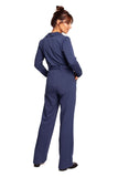Chic Wide-Leg Suit with V-Neck and Belted Design