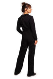 Chic Wide-Leg Suit with V-Neck and Belted Tie Detail