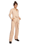 Chic Wide-Leg V-Neck Suit with Belted Style and Pockets