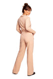 Chic Wide-Leg V-Neck Suit with Belted Style and Pockets
