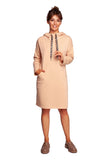Cozy High Collar Dress with Leopard-Print Ribbons & Pockets