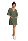 Chic Heart Neckline Dress with Elbow Sleeves and Pockets