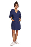 Chic Heart Neckline Dress with Elbow Sleeves and Pockets