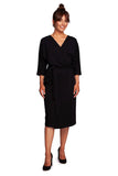 Elegant Cotton Knit Dress with Envelope Cut & Tie Detail