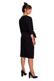 Elegant Cotton Knit Dress with Envelope Cut & Tie Detail