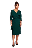 Elegant Cotton Knit Dress with Envelope Cut and Tie Side