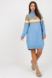 Geometric Pattern Turtleneck Knitted Dress with Long Sleeves